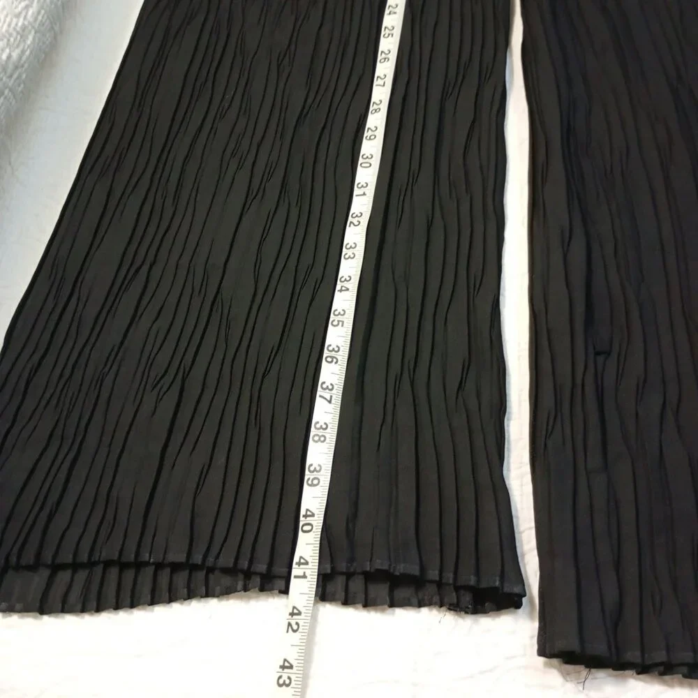 C'est Duo By Casablanca Black Crinkle Wide-Leg Pants With Drawstring Waist Sz S - Picture 13 of 13